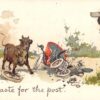 "In haste for the post" angry bull man on pole wrecked car antique pc (Y7065)