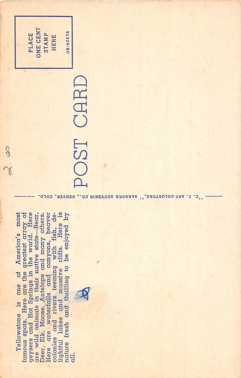 Large Letter Linen, Yellowstone Park Antique Postcard (T578) - Image 2