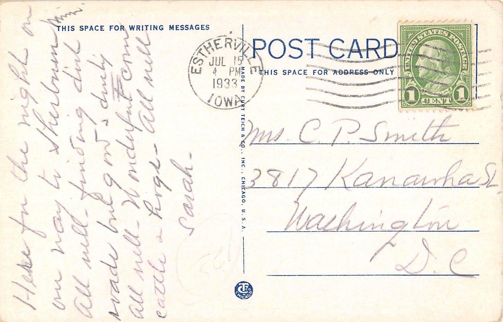 Estehrville Iowa Gardston Hotel Exterior View Antique Postcard V16507 - Image 2