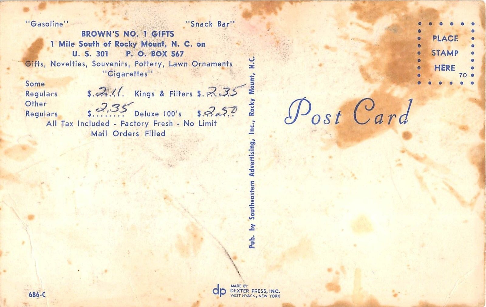 Rocky Mount North Carolina Brown's No. 1 Gifts Exterior Vintage Postcard V16920 - Image 2