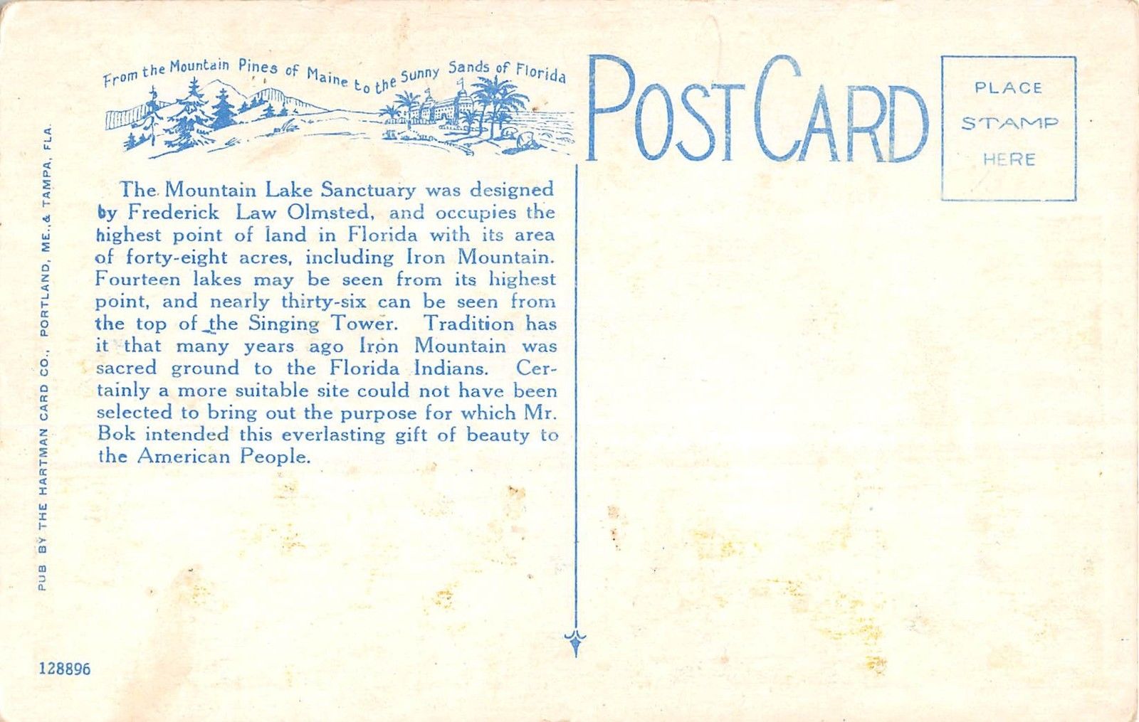 Lake Wales Florida Area Mountain Lake From The Bok Memorial Tower Antique V11600 - Image 2