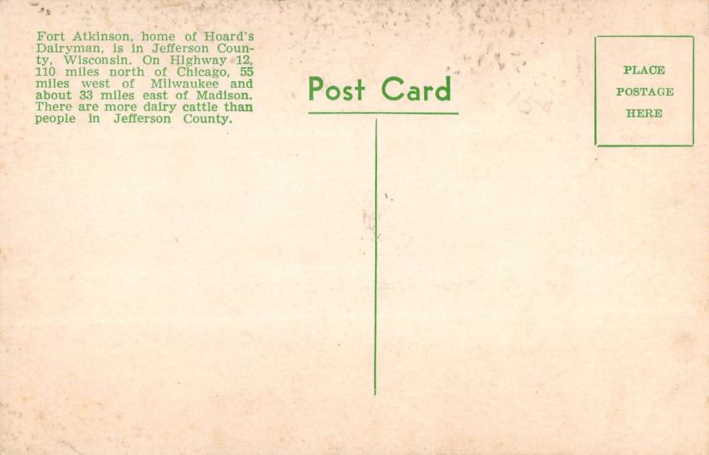 Jefferson County Wisconsin Fort Atkinson Dairyman Farm Antique Postcard K24274 - Image 2