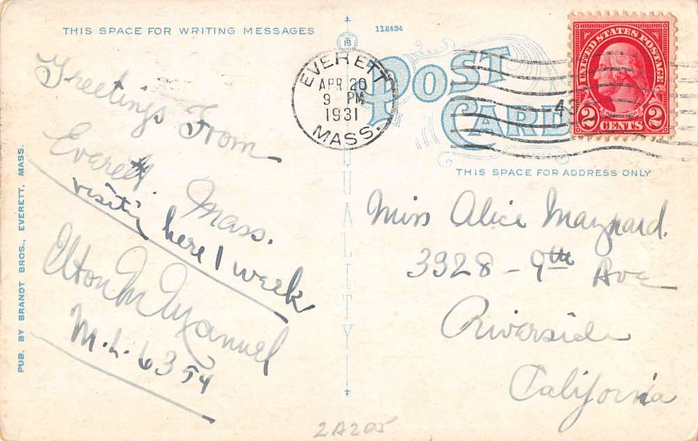 Everett Massachusetts Square Broadway Street Scene Antique Postcard K24291 - Image 2