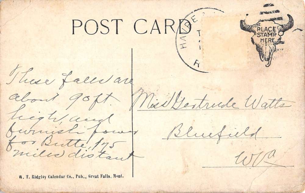 Great Falls Montana scenic view water falls Missouri River antique pc Z16318 - Image 2