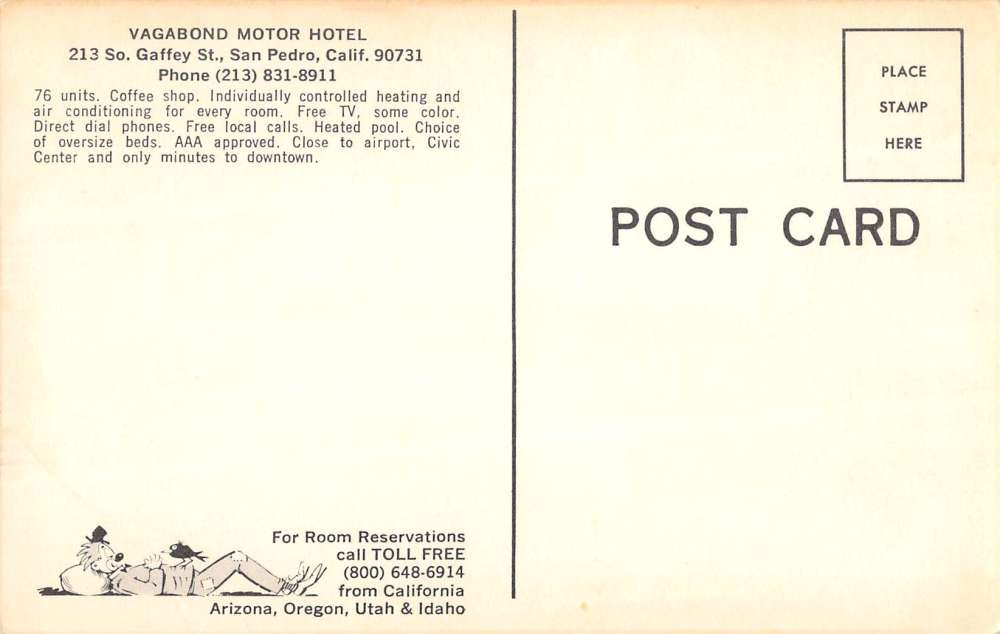 San Pedro California Vagabond Motor Hotel Birdseye View Vintage Postcard K9219 - Image 2