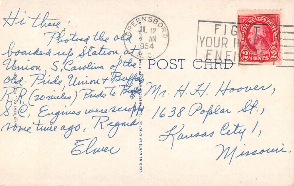 Greensboro North Carolina Southern Railway Station Antique Postcard J38781 - Image 3