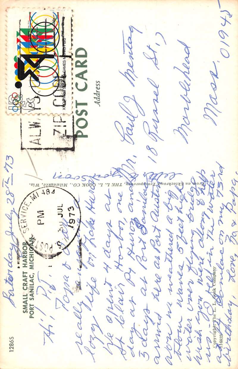 small craft harbor port sa nilac Michigan Vintage Postcard L256 - Image 2