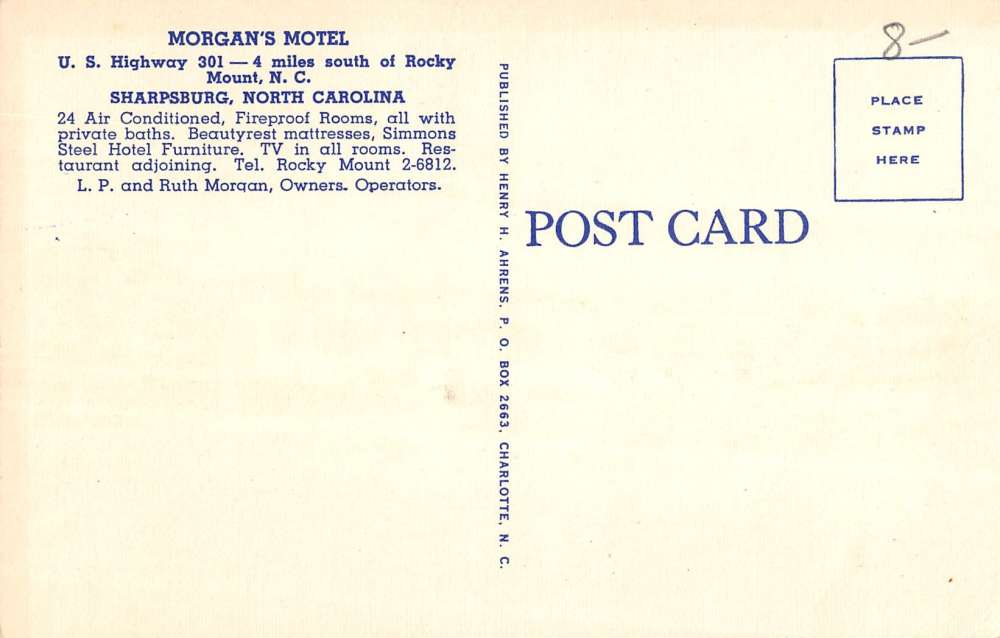 Sharpsburg North Carolina Morgans Motel Street View Antique Postcard K11222 - Image 2