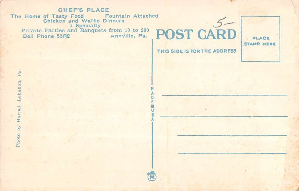 Annville Pennsylvania Chefs Place Restaurant Street View Antique