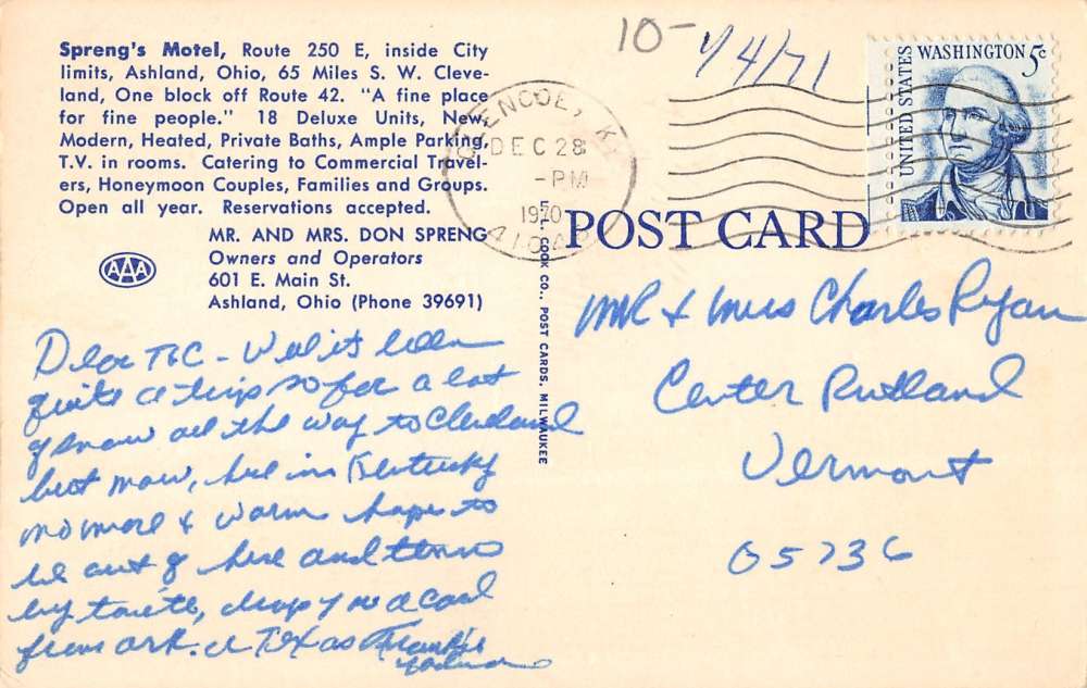 Ashland Ohio Sprengs Motel Street View Linen Antique Postcard K17756 - Image 2