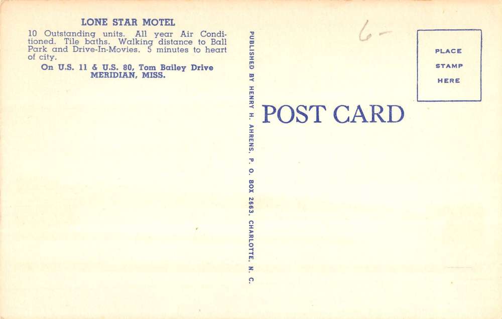 Meridian Mississippi Lone Star Motel Street View Linen Antique Postcard K18177 - Image 2