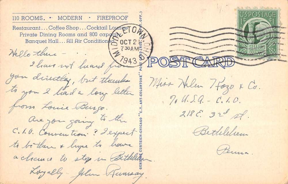 Middletown Ohio Hotel Manchester Multiview Linen Antique Postcard K19127 - Image 2