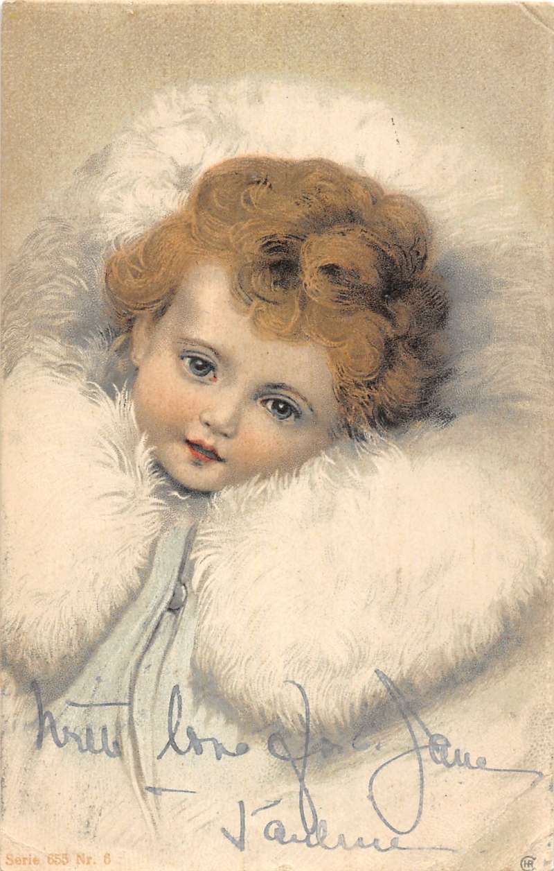 Pair Of Old Fasioned Children In Furs Portraits Antique Postcards K19205 - Image 3