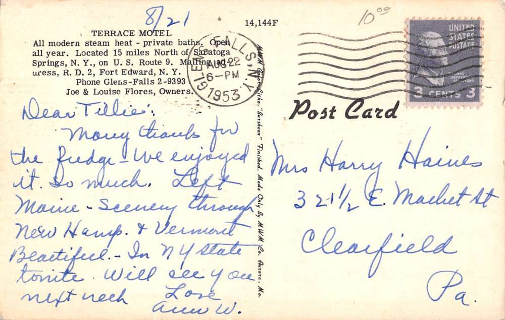 Saratoga Springs New York Terrace Motel Street View Antique Postcard K19516 - Image 2