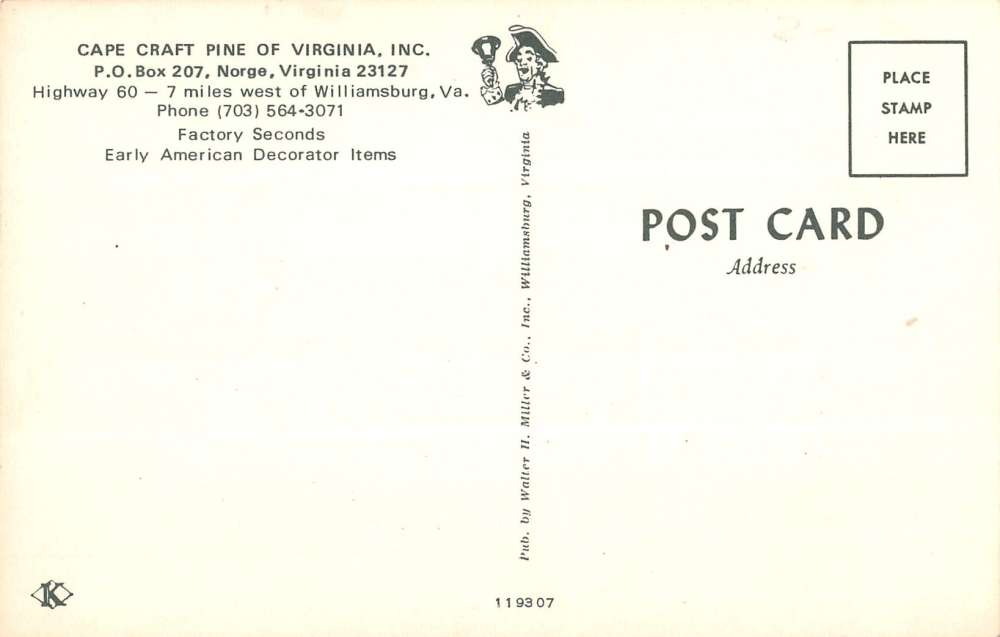 Norge Virginia Cape Craft Pine Exterior Barn Vintage Postcard K19703 - Image 2