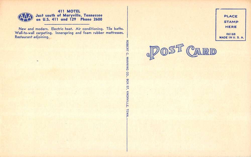 Maryville Tennessee Motel Street View Linen Antique Postcard K34279 - Image 2
