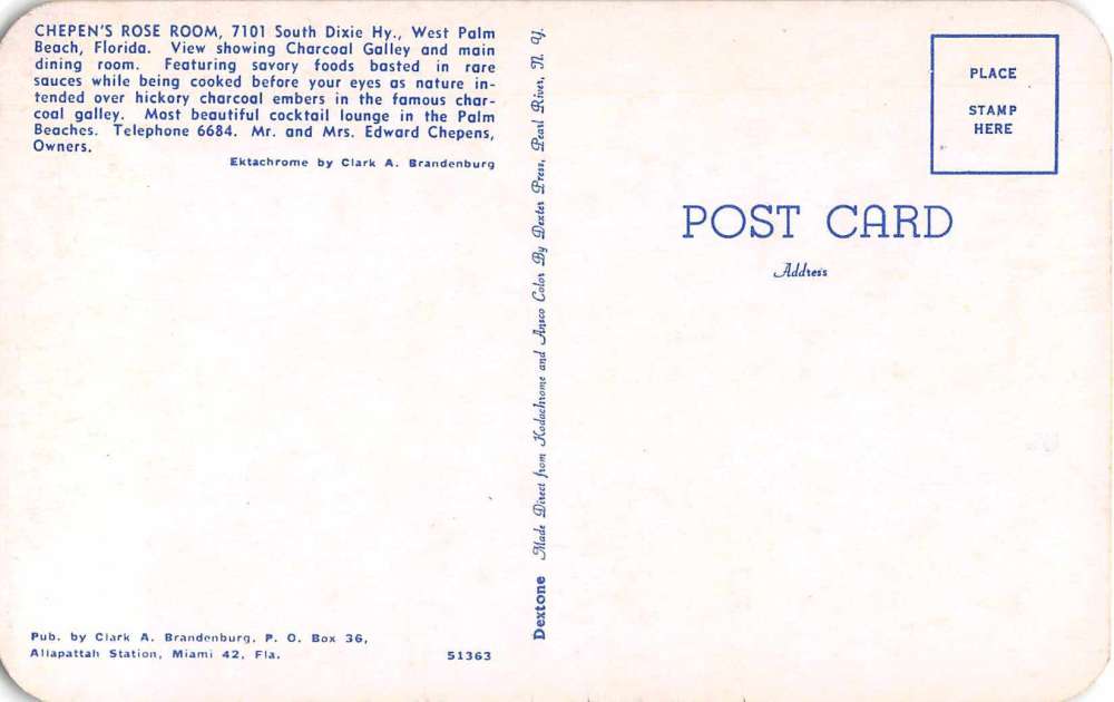 West Palm Beach Florida dining room Chepens Rose Room vintage pc Z20564 - Image 2