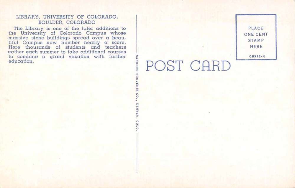 Boulder Colorado University Library Exterior View Postcard J51301 - Image 2
