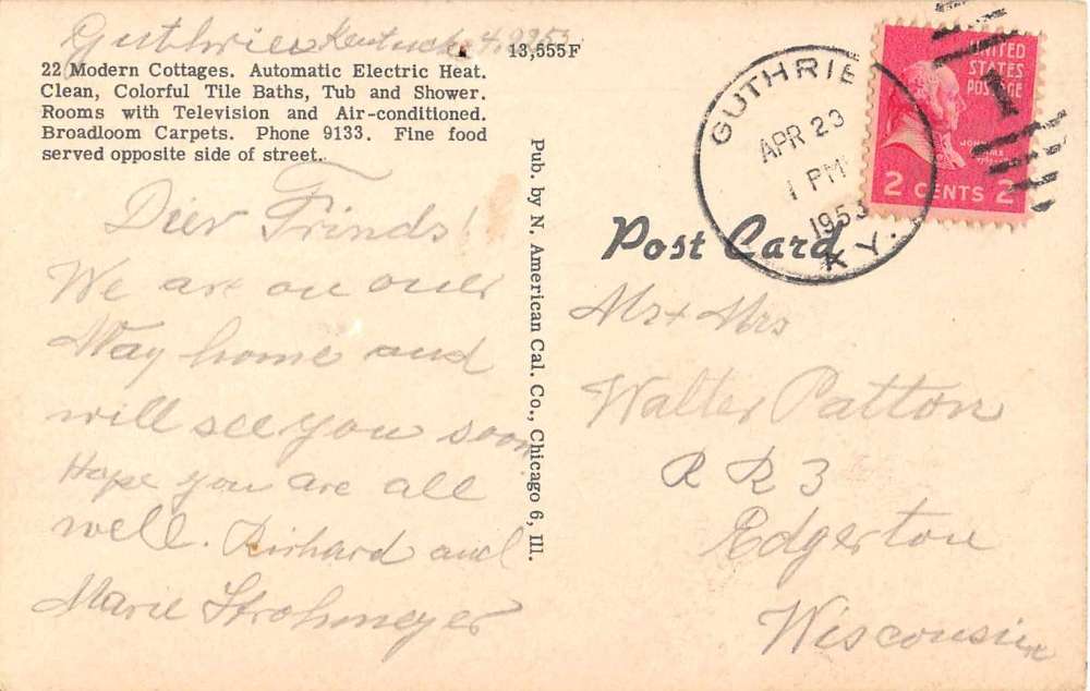 Guthrie Kentucky Covingtons Motor Court Linen Antique Postcard J51447 - Image 2