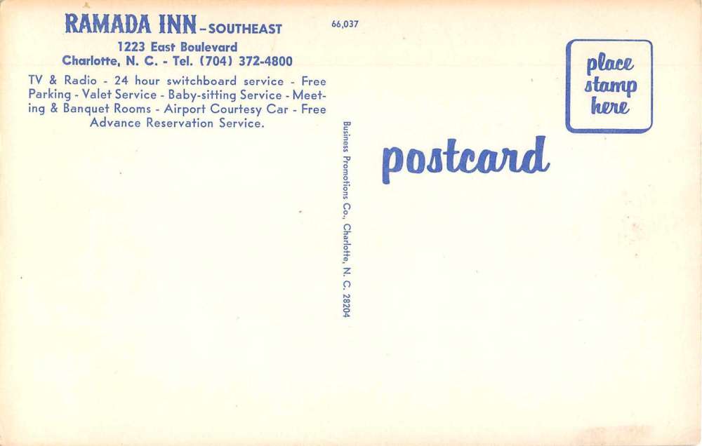 Charlotte North Carolina Ramada Inn Antique Postcard J51646 - Image 2