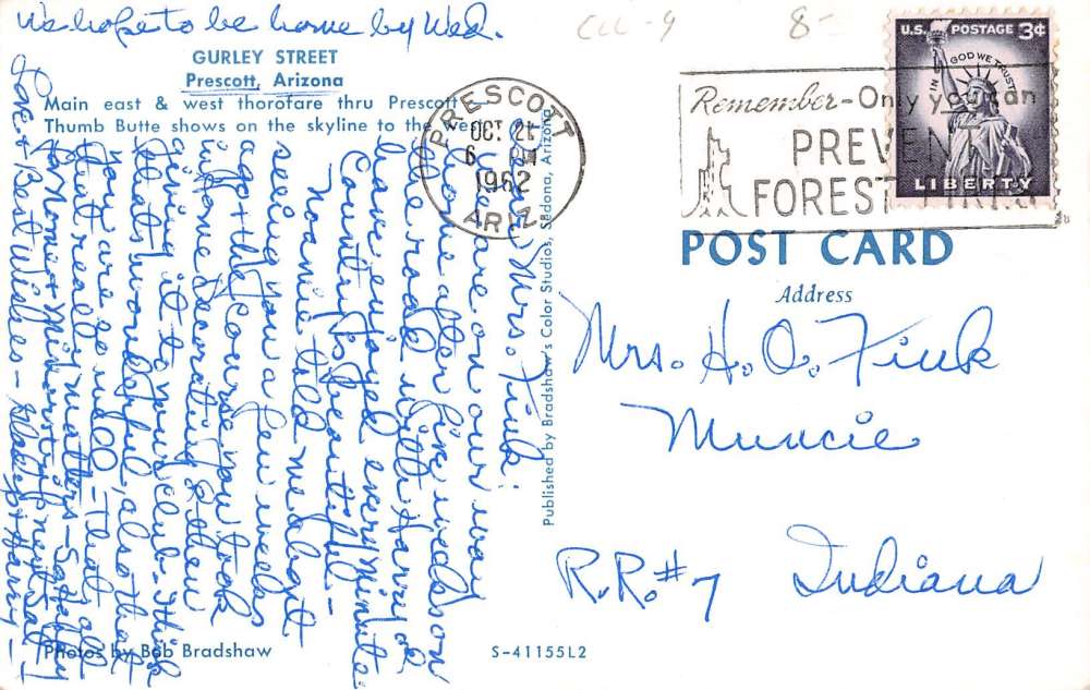 prescott arizona main street L4471 vintage postcard - Image 2