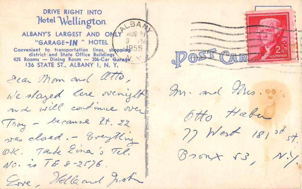Albany New York Hotel Wellington Antique Postcard J52987 - Image 2