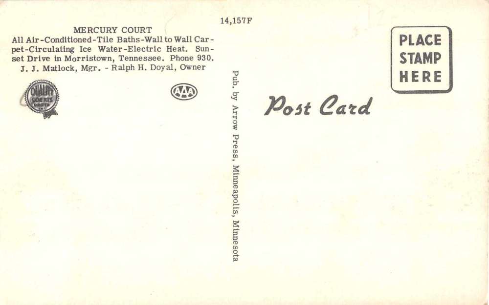 Morristown Tennessee Mercury Court Antique Postcard J54162 - Image 2