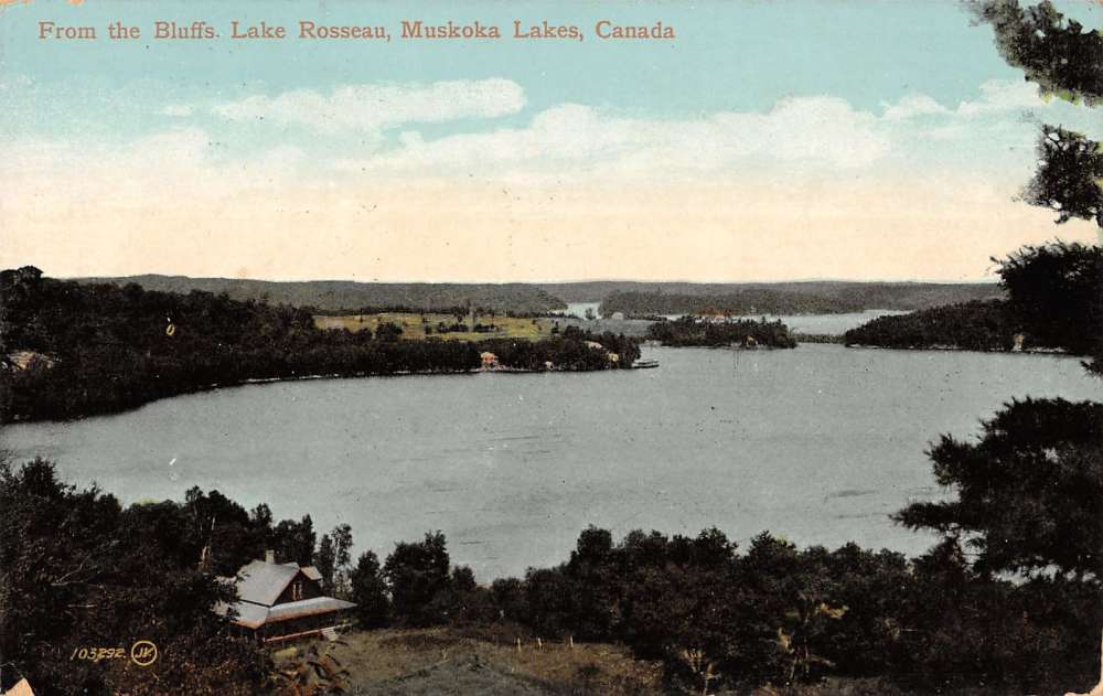 Lake Rosseau Muskoka Lakes Canada scenic view from the bluffs antique ...