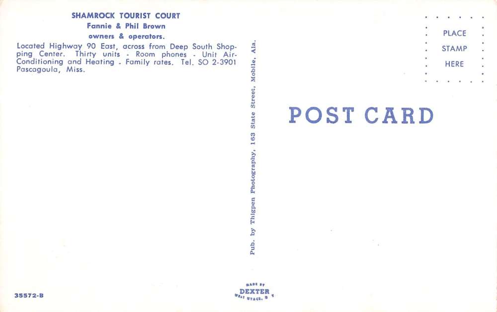Pascagoula Mississippi Shamrock Tourist Court Vintage Postcard K38891 - Image 2