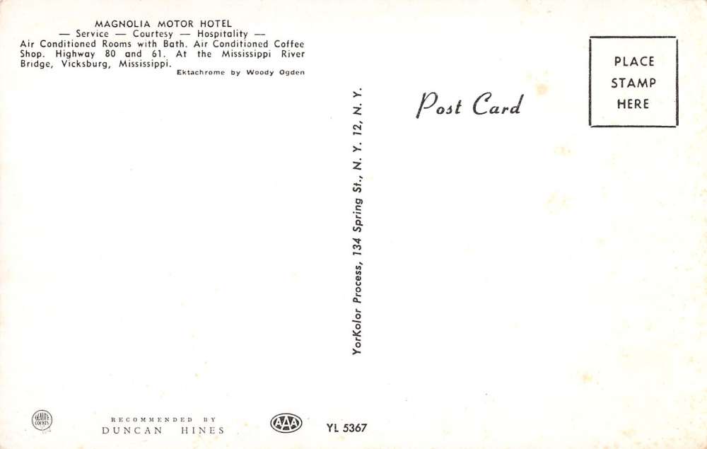 Vicksburg Mississippi Magnolia Motor Hotel Street Scene Vintage Postcard K38895 - Image 2