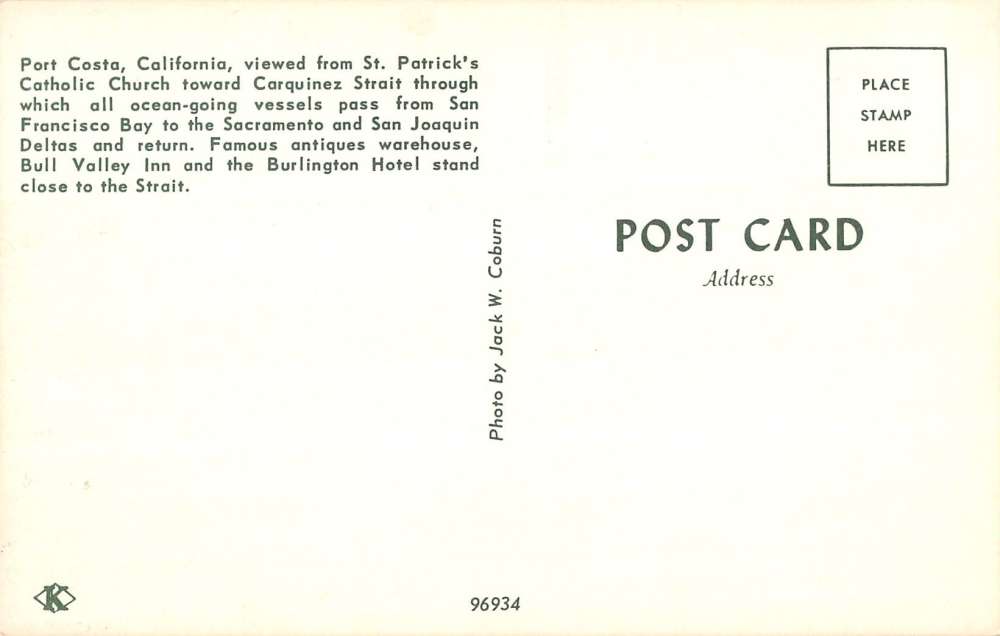 Port Costa California St Patricks Catholic Church Vintage Postcard K40234 - Image 2