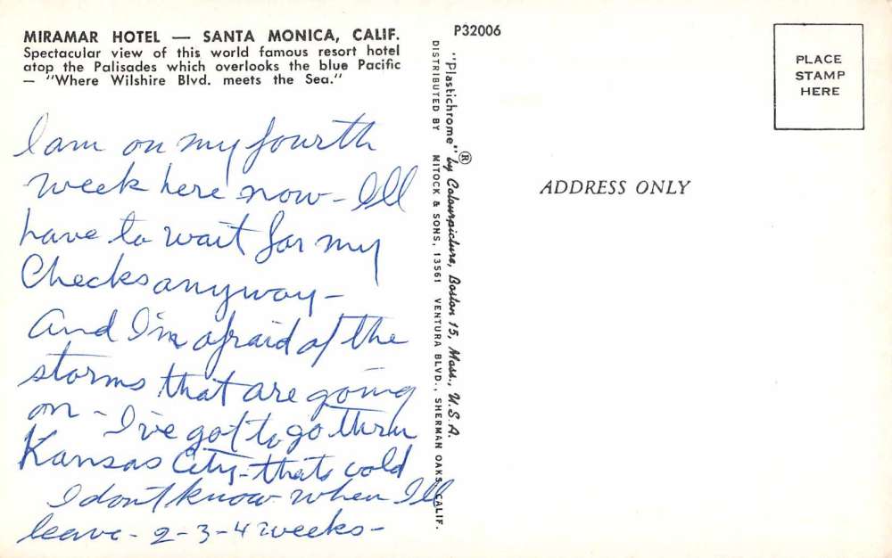 Santa Monica California birds eye view Miramar Hotel and pool vintage pc Z25181 - Image 2