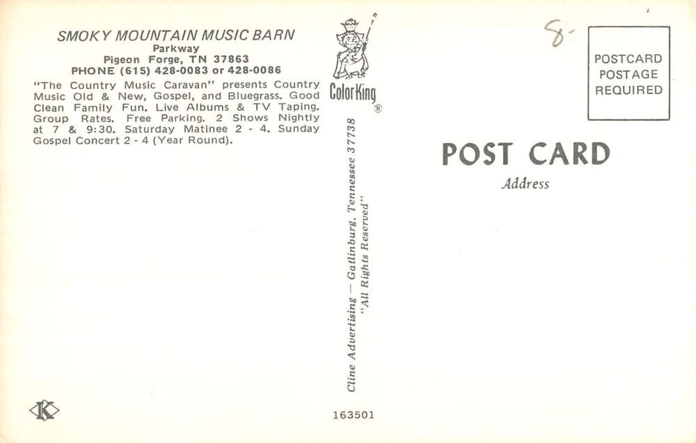 Pigeon Forge Tennessee Smoky Mt Music Barn At Night Vintage Postcard K41101 - Image 2