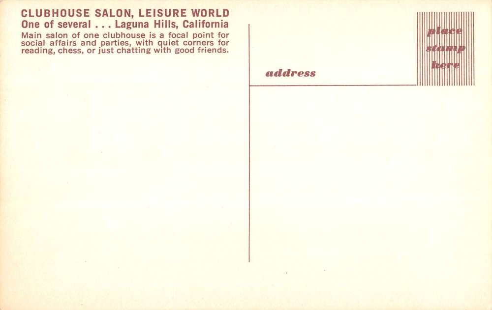 Laguna Hills California Clubhouse Salon Interior Vintage Postcard K41626 - Image 2