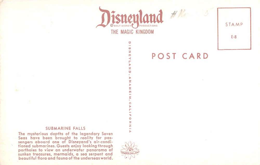 Anaheim California Disneyland Submarine Falls Vintage Postcard K43643 - Image 2