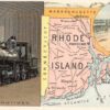 Rhode Island Map View Train and Beach Scene Ariosa Coffee Ad Trade Card J57652
