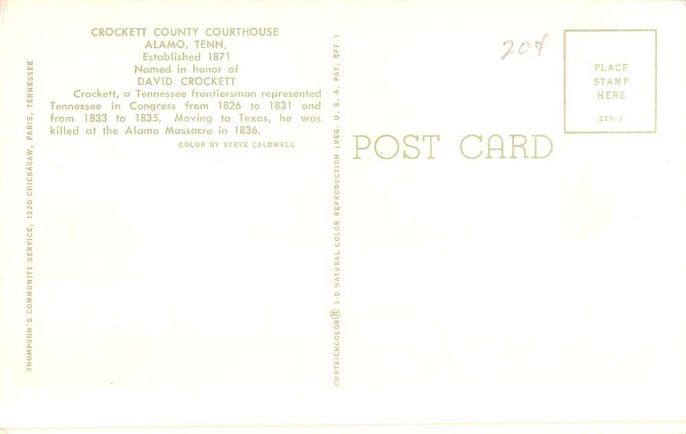 Alamo Tennessee Crockett Court House Street View Vintage Postcard K45065 - Image 2