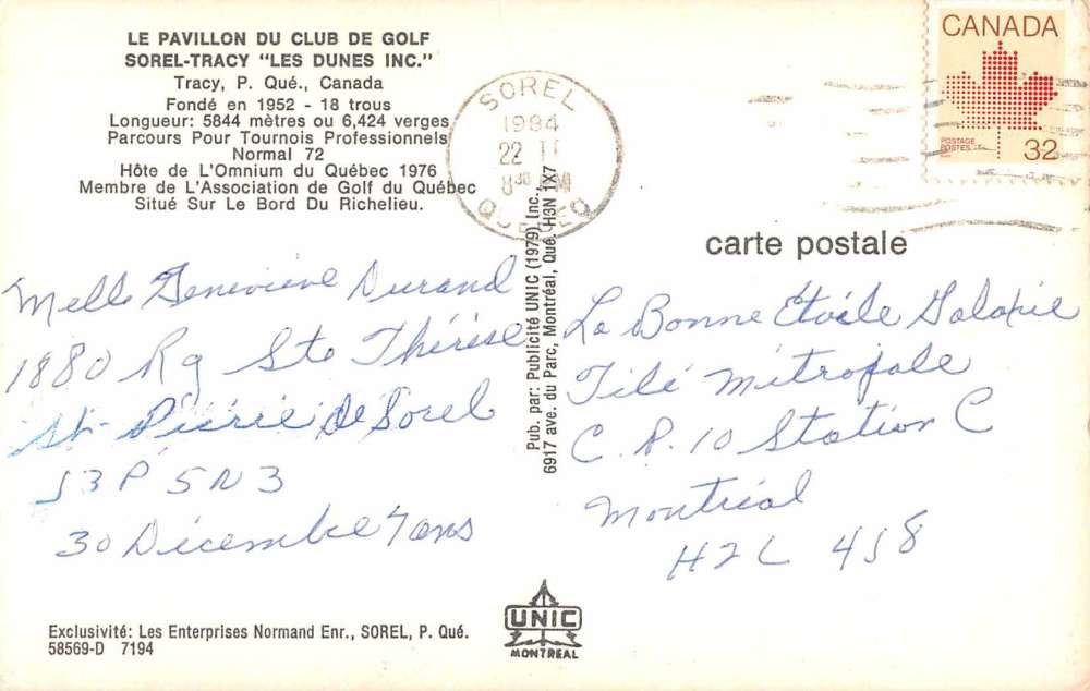 Tracy Quebec Canada Le Pavillon du Club de Golf Antique Postcard J58816 - Image 2