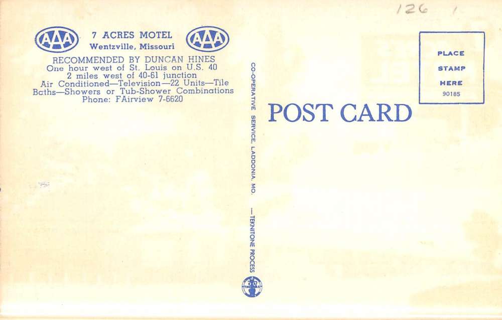 Wentzville Missouri 7 Acres Motel Street View Antique Postcard K45560 - Image 2