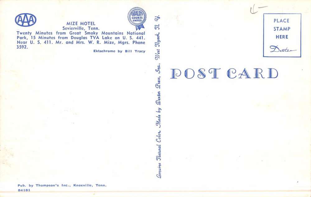 Sevierville Tennessee Mize Motel Street View Vintage Postcard K45917 ...