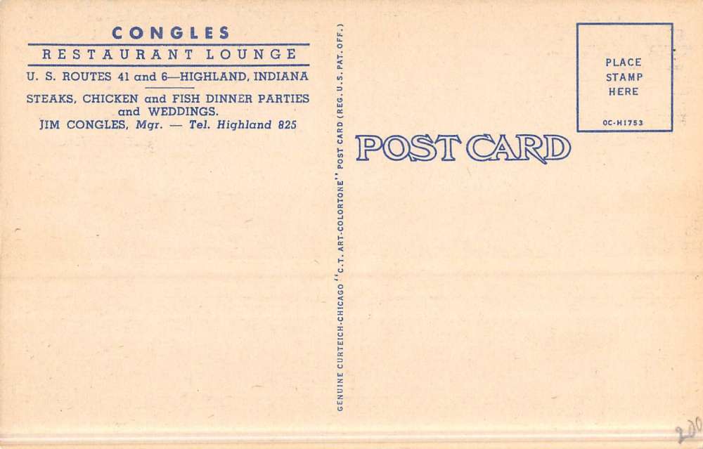 Highland Indiana Congles Restaurant Street View Antique Postcard K47725 - Image 2