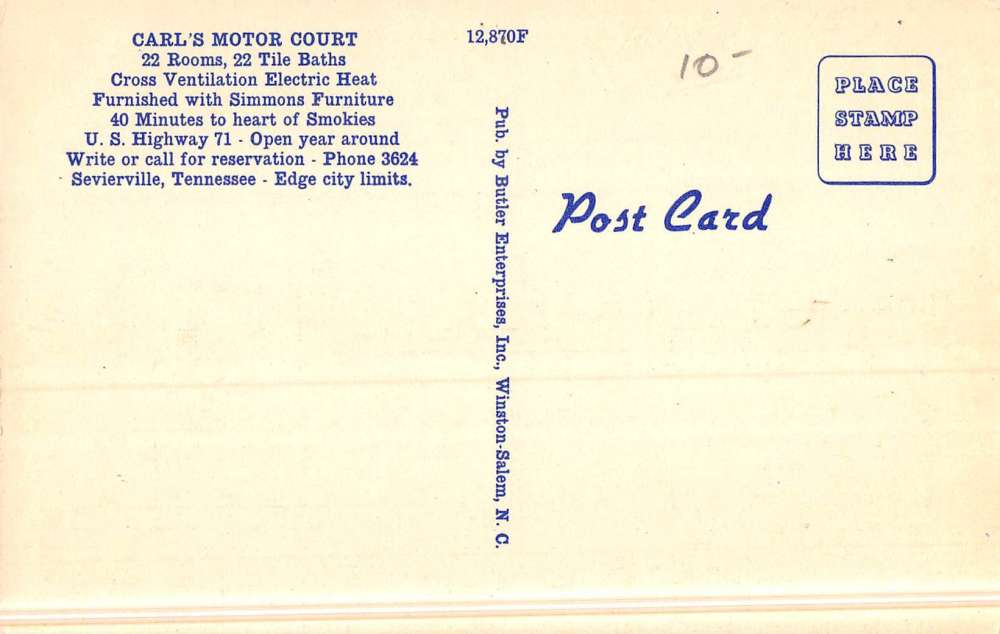 Sevierville Tennessee Carls Motor Court Street View Antique Postcard K47932 - Image 2