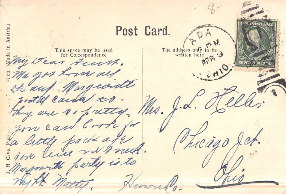 Ada Ohio First ME Church Street View Antique Postcard K48060 - Image 2