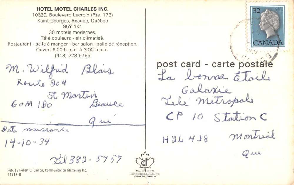 St Georges Beauce Quebec Canada Hotel Motel Charles Inc Vintage Postcard J60190 - Image 2