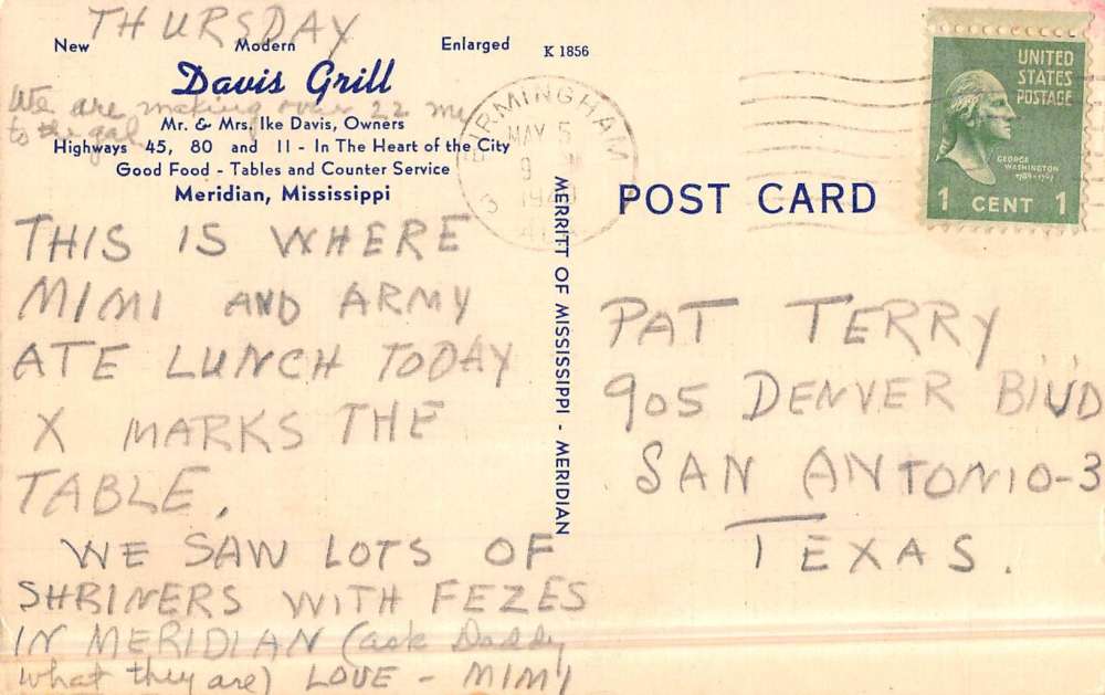 Meridian Mississippi Davis Grill Interior Antique Postcard K49157 - Image 2