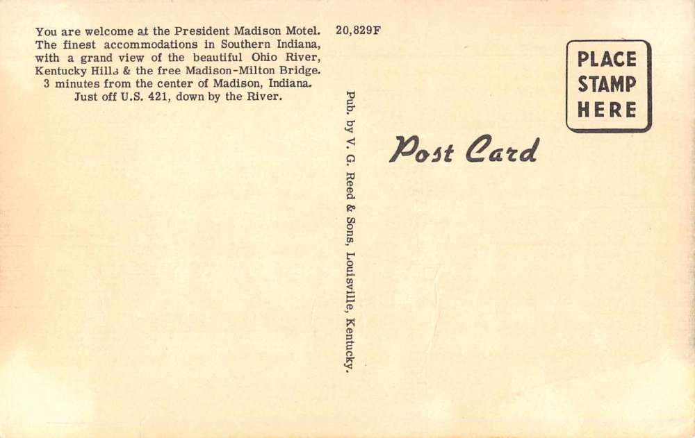 Madison Indiana President Madison Motel Linen Antique Postcard J60605 - Image 2