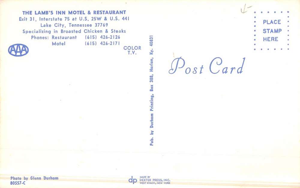 Lake City Tennessee Lambs Inn Motel Multiview Vintage Postcard K49547 - Image 2