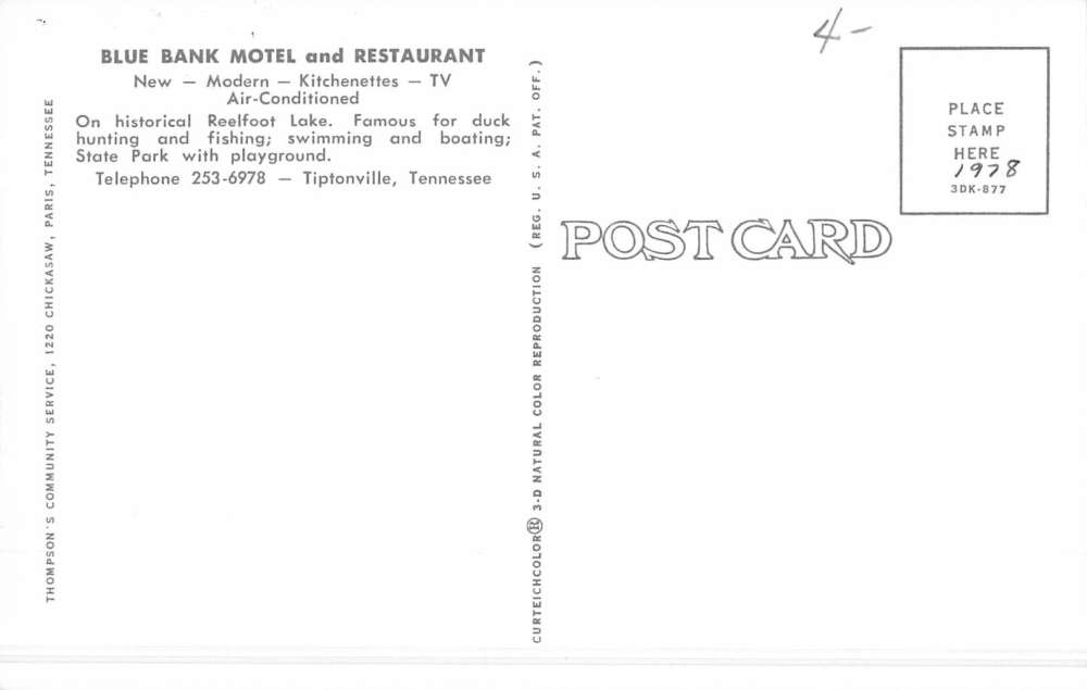 Tiptonville Tennessee Blue Bank Motel Street View Vintage Postcard K49551 - Image 2