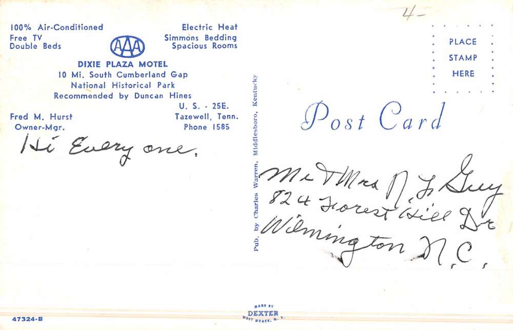 Tazewell Tennessee Dixie Plaza Motel Street View Vintage Postcard K49552 - Image 2