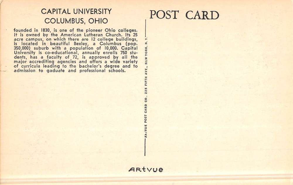 Columbus Ohio Capital University Conservatory Antique Postcard K49790 - Image 2